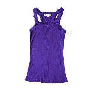Y2K Deadstock Forever 21 Babydoll Tank Top L Purple Lace Ribbed Coquette Kawaii